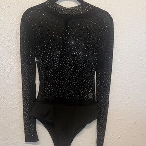 Black Long Sleeve Bodysuit with Rhinestones